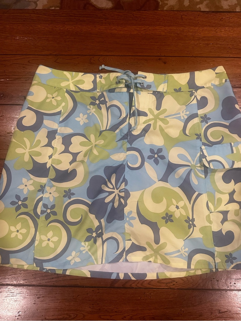 Title Nine Sport Skort Size 14 Blue Green Floral Cargo Pocket USA Made